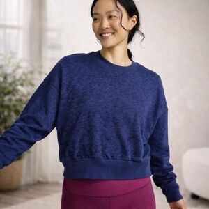 Modern Streetwear Medium Balloon Sleeves Cropped Crewneck Sweatshirt‎ Blue Knit